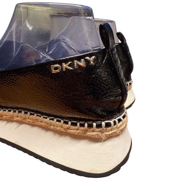 DKNY Orza Women's 9 Black Patent Platform Espadrille Sandals Slip-On Open Toe - Picture 9 of 13